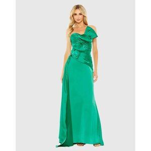 New Mac Duggal Size 10 Green Strapless Bow Front Detail Satin Formal Gown Dress